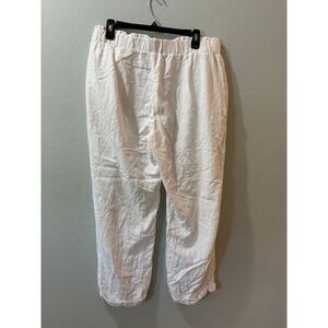 Cato Women Casual Linen Blend Cropped Pants White Elastic Waist Size L NO FLAWS